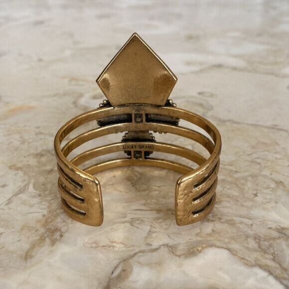 Lucky Brand Gold Tone Faux Turquoise Boho Cuff Style Bracelet - Picture 5 of 9